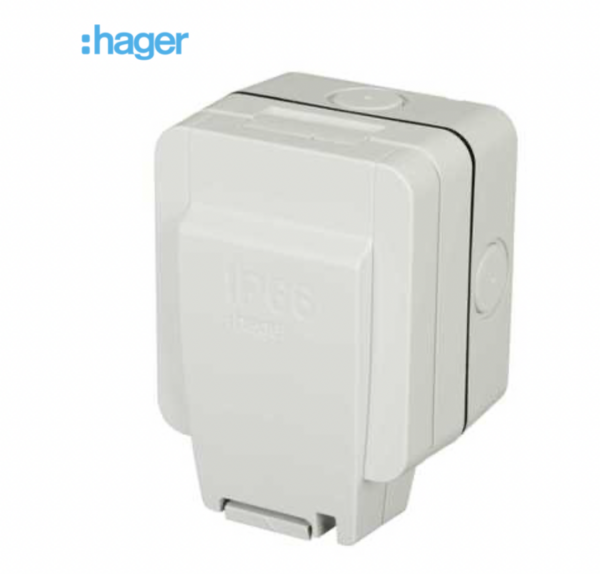 Hager WXPS81 Hager Sollysta 13A IP66 1 Gang Unswitched Outdoor Socket - Light Grey 3