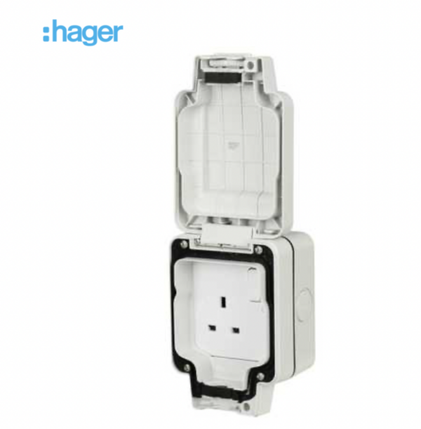 Hager WXPS81 Hager Sollysta 13A IP66 1 Gang Unswitched Outdoor Socket - Light Grey 1