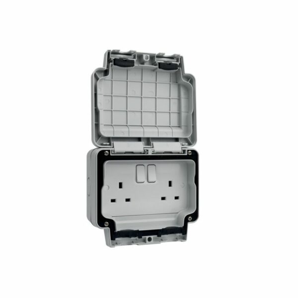 Hager WXPSS82 Hager Sollysta 13A IP66 2 Gang Switched Outdoor Socket - Light Grey 3