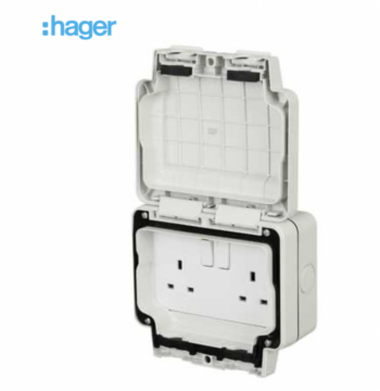Hager WXPSS82 Hager Sollysta 13A IP66 2 Gang Switched Outdoor Socket - Light Grey 1