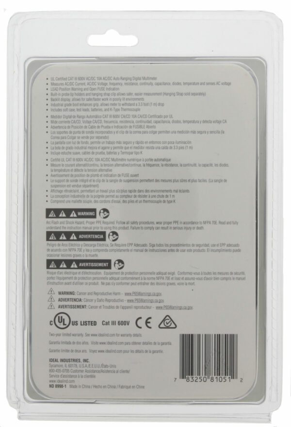 IDEAL 61-337 IDEAL 600V Auto Range Multimeter 8