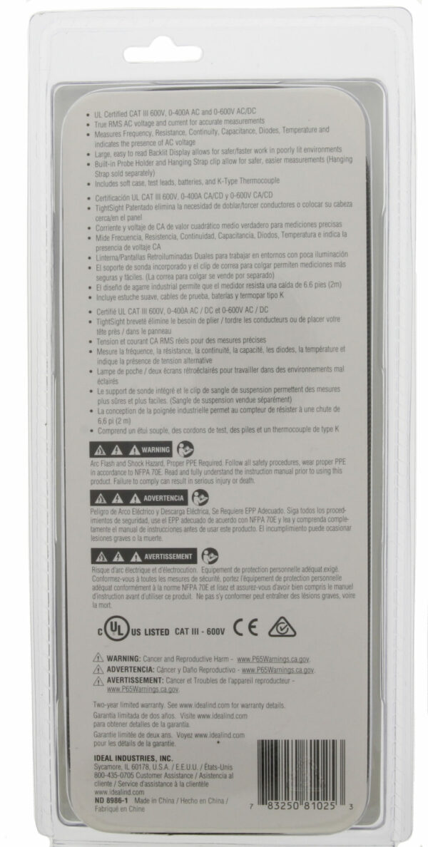 IDEAL 61-747 IDEAL TRMS TightSight Clamp Meter - 400A AC/DC 6