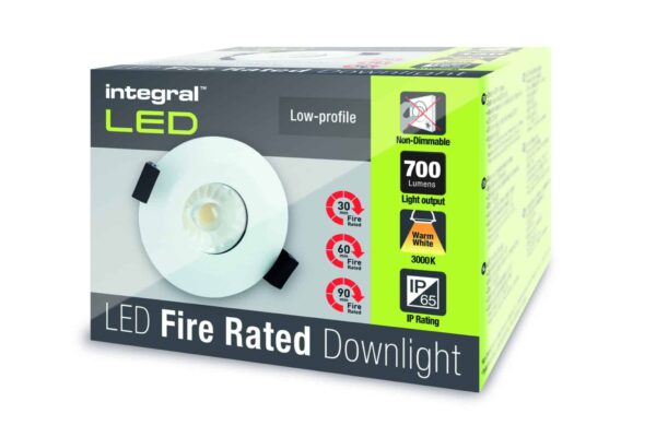 Integral ILDLFR70A007 Integral LED Luxfire Fire Rated Downlight - IP65 700Lm 9W 3000K 55° - Matt White 4