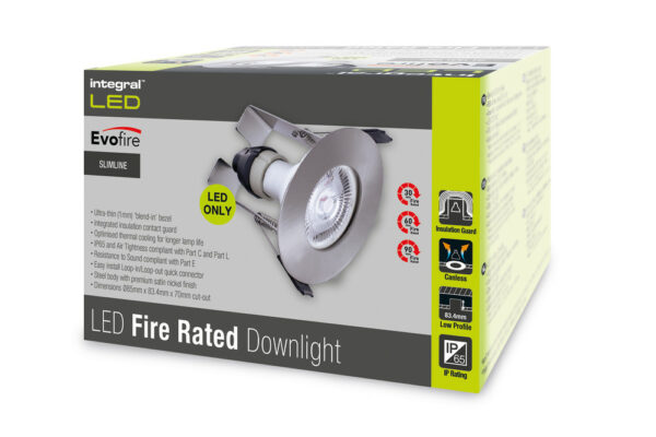 Integral ILDLFR70D004 Integral LED Evofire Fire Rated Downlight Round + GU10 Holder & Insulation Guard - MR16/GU10 - Satin Nickel 4
