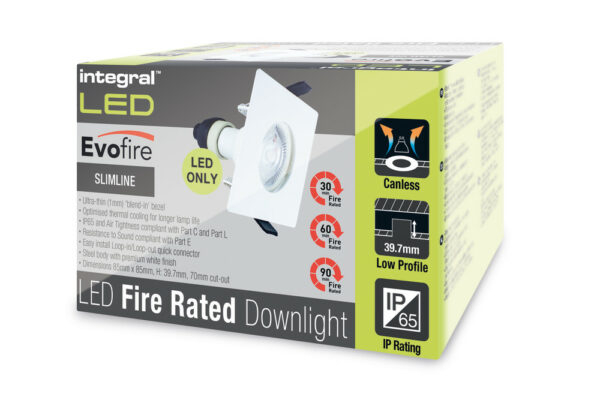 Integral ILDLFR70D007 Integral LED Evofire Fire Rated Downlight Square + GU10 Holder - MR16/GU10 - Matt White 4