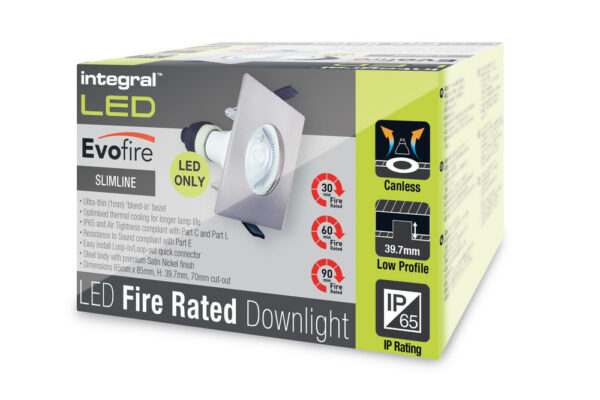 Integral ILDLFR70D008 Integral LED Evofire Fire Rated Downlight Square + GU10 Holder - MR16/GU10 - Satin Nickel 4