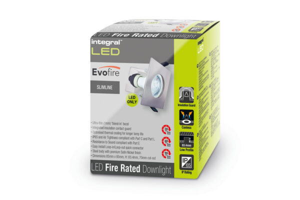 Integral ILDLFR70D010 Integral LED Evofire Fire Rated Downlight Square + GU10 Holder & Insulation Guard - MR16/GU10 - Satin Nickel 4
