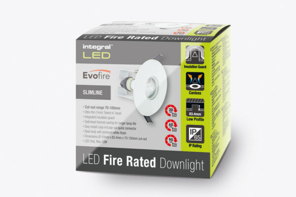 Integral ILDLFR70D013 Integral LED Evofire Fire Rated Downlight Round + GU10 Holder & Insulation Guard - MR16/GU10 - White 4
