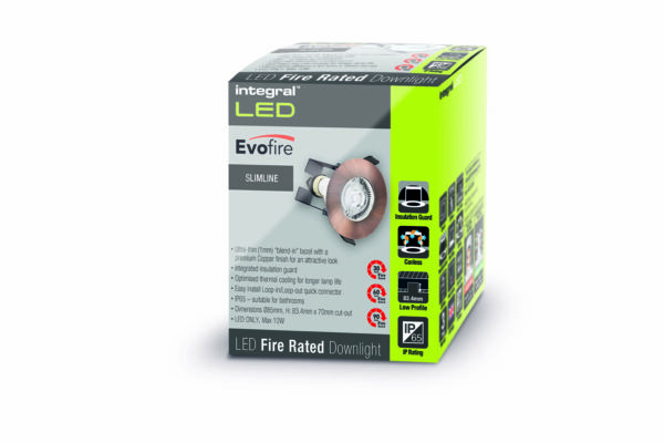 Integral ILDLFR70D048 Integral LED Evofire Fire Rated Downlight Round + GU10 Holder & Insulation Guard - MR16/GU10 - Copper 3