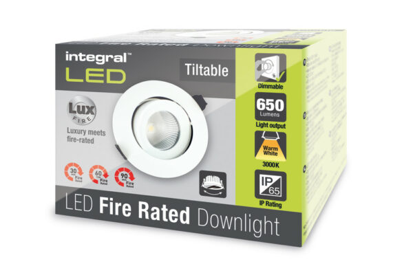 Integral ILDLFR92C005 Integral LED Luxfire Fire Rated Tiltable Downlight - IP65 650Lm 9W 3000K 36° - Matt White 4