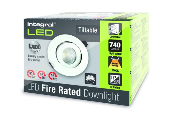 Integral ILDLFR92C007 Integral LED Luxfire Fire Rated Tiltable Downlight - IP65 740Lm 9W 3000K 55° - Matt White 4