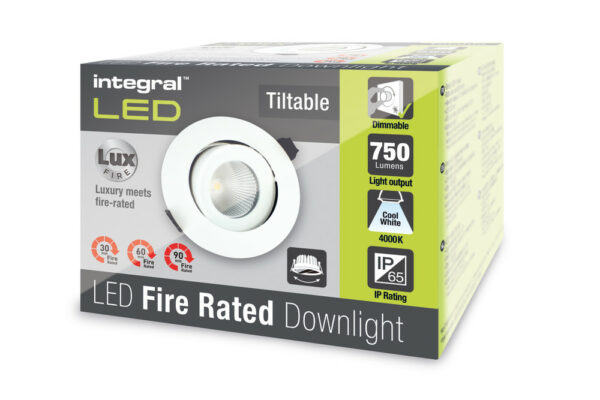 Integral ILDLFR92C009 Integral LED Luxfire Fire Rated Tiltable Downlight - IP65 900Lm 11W 3000K 55° - Matt White 4