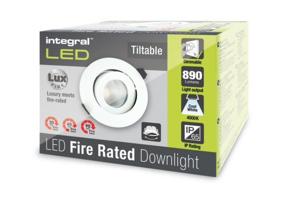 Integral ILDLFR92C010 Integral LED Luxfire Fire Rated Tiltable Downlight - IP65 890Lm 11W 4000K 55° - Matt White 4