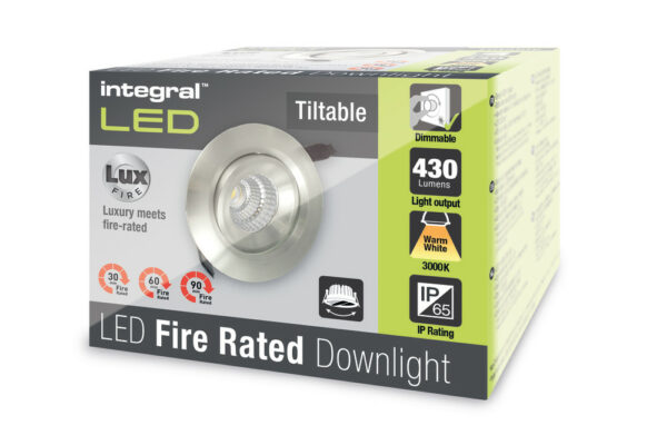 Integral ILDLFR92C015 Integral LED Luxfire Fire Rated Tiltable Downlight - IP65 430Lm 6W 3000K 36° - Satin Nickel 3