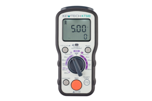 Kewtech KT500 Digital RCD Tester, Type AC, A & Selective, Hands-Free, Magnetic Hanger, Auto-Test, Result Recall, 18th Edition Compliance.