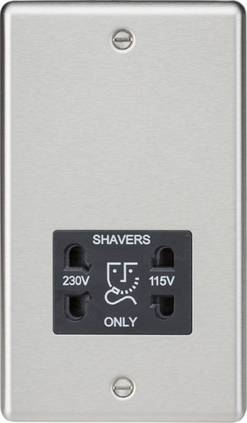 Knightsbridge CL89BC Knightsbridge Rounded Edge 115V/230V Dual Voltage Shaver Socket - Brushed Chrome with Black Insert