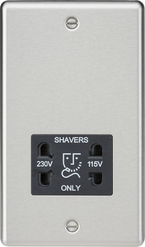 Knightsbridge CL89BC Knightsbridge Rounded Edge 115V/230V Dual Voltage Shaver Socket - Brushed Chrome with Black Insert