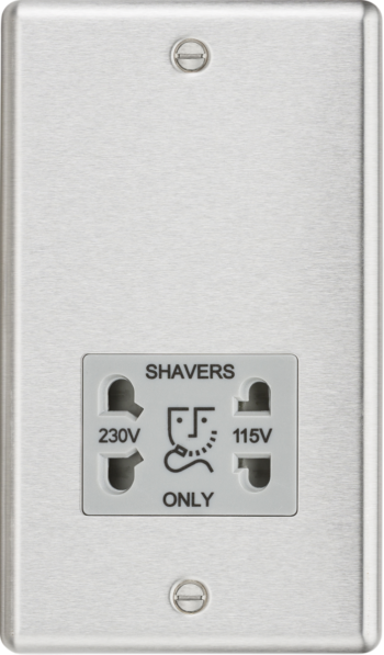 Knightsbridge CL89BCG Knightsbridge CL89BCG Rounded Edge 115V/230V Dual Voltage Shaver Socket - Brushed Chrome with Grey Insert