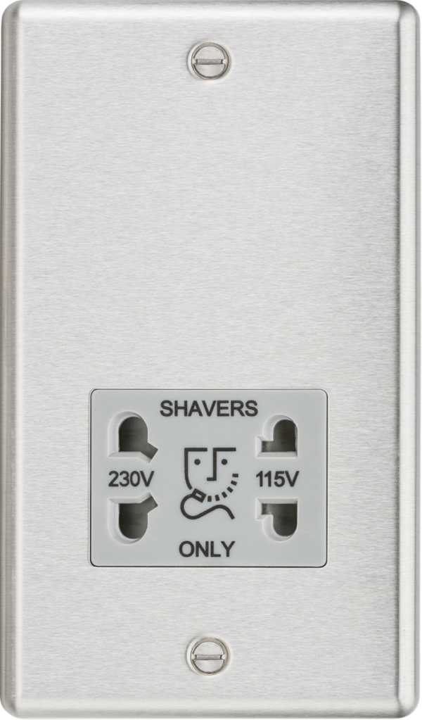 Knightsbridge CL89BCG Knightsbridge CL89BCG Rounded Edge 115V/230V Dual Voltage Shaver Socket - Brushed Chrome with Grey Insert