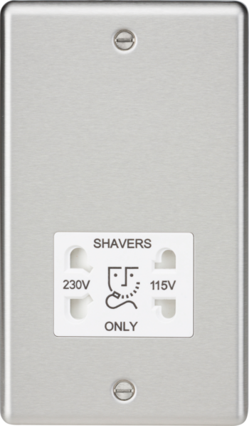 Knightsbridge CL89BCW Knightsbridge CL89BCW Rounded Edge 115V/230V Dual Voltage Shaver Socket - Brushed Chrome with White Insert
