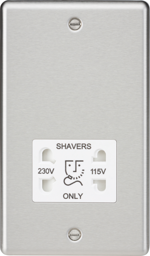 Knightsbridge CL89BCW Knightsbridge CL89BCW Rounded Edge 115V/230V Dual Voltage Shaver Socket - Brushed Chrome with White Insert