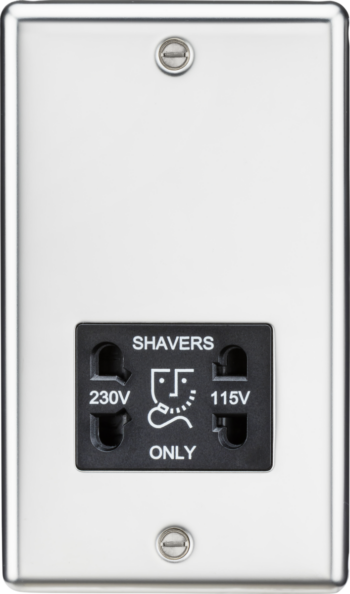 Knightsbridge CL89PC Knightsbridge CL89PC Rounded Edge 115V/230V Dual Voltage Shaver Socket - Polished Chrome with Black Insert