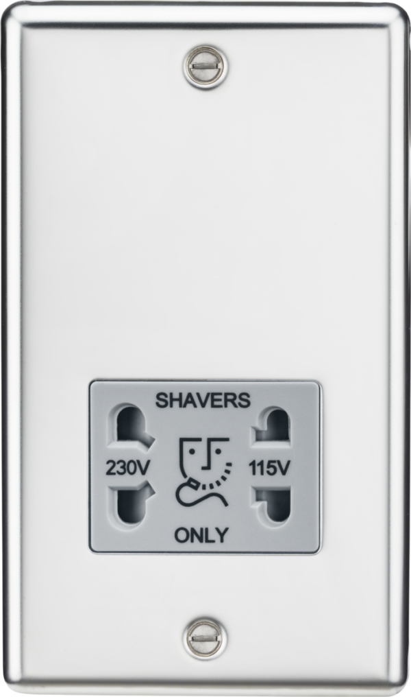 Knightsbridge CL89PCG Knightsbridge Rounded Edge 115V/230V Dual Voltage Shaver Socket - Polished Chrome with Grey Insert