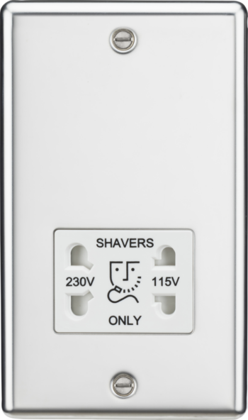 Knightsbridge CL89PCW Knightsbridge Rounded Edge 115V/230V Dual Voltage Shaver Socket - Polished Chrome with White Insert