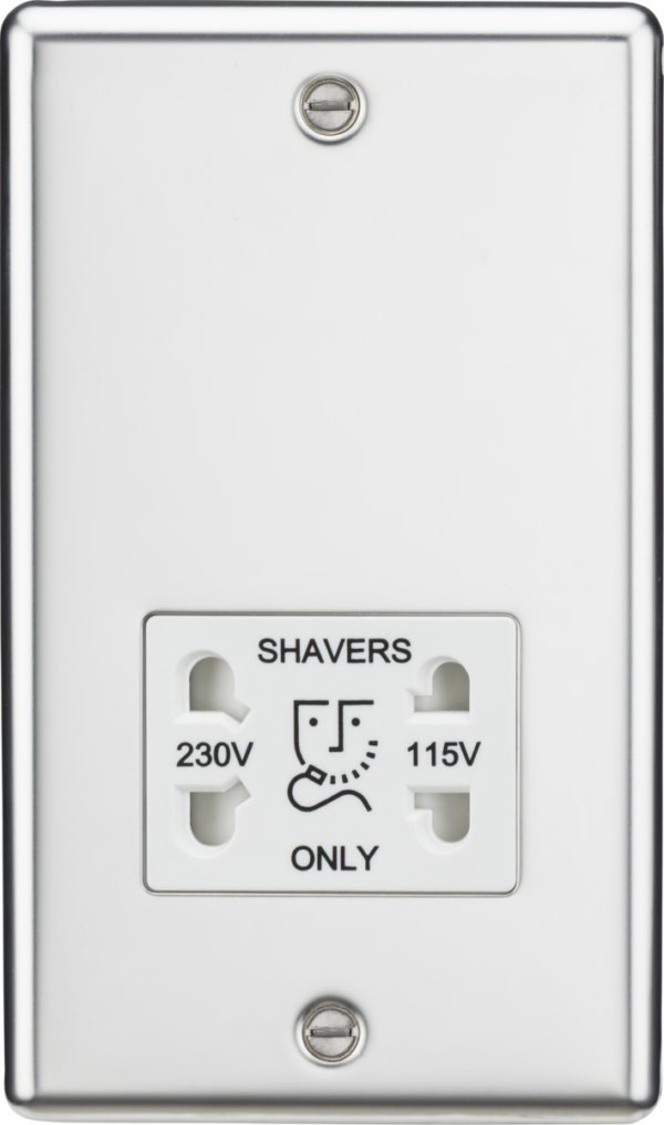 Knightsbridge CL89PCW Knightsbridge Rounded Edge 115V/230V Dual Voltage Shaver Socket - Polished Chrome with White Insert