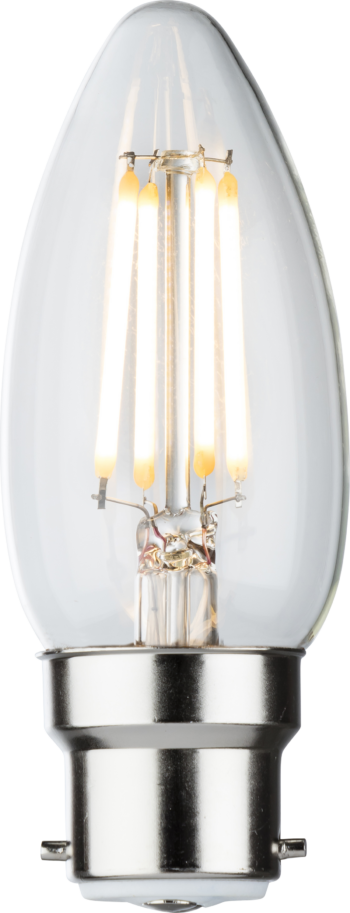 Knightsbridge CLD4ABCC Knightsbridge 230V 4W Dimmable LED BC Clear Candle Filament Lamp - 2700K Very Warm White 1