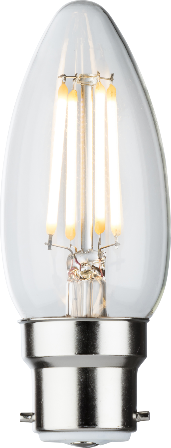 Knightsbridge CLD4ABCC Knightsbridge 230V 4W Dimmable LED BC Clear Candle Filament Lamp - 2700K Very Warm White 1