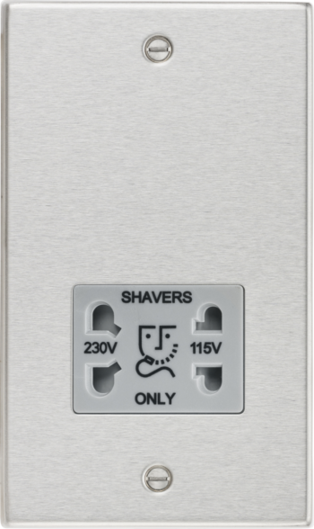 Knightsbridge CS89BCG Knightsbridge CS89BCG Square Edge 115V/230V Dual Voltage Shaver Socket - Brushed Chrome with Grey Insert