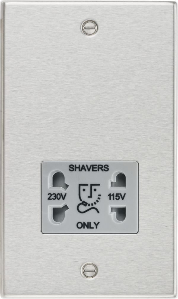 Knightsbridge CS89BCG Knightsbridge CS89BCG Square Edge 115V/230V Dual Voltage Shaver Socket - Brushed Chrome with Grey Insert