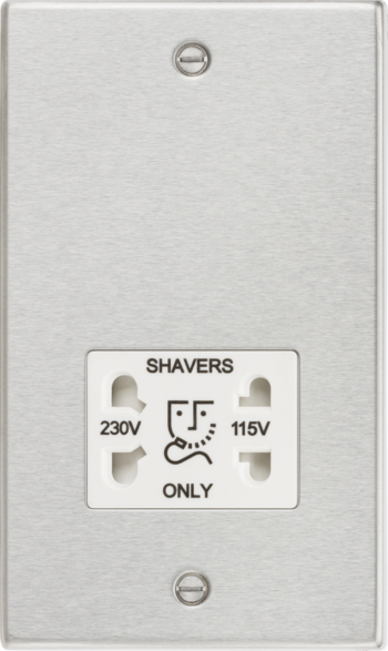 Knightsbridge CS89BCW Knightsbridge CS89BCW Square Edge 115V/230V Dual Voltage Shaver Socket - Brushed Chrome with White Insert