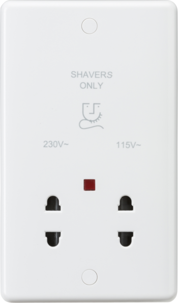 Knightsbridge CU8900N Knightsbridge Curved Edge 115V/230V Dual Voltage Shaver Socket with Neon - White
