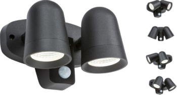 Knightsbridge FLTPB Knightsbridge 230V IP65 18W LED Black Twin Spot Floodlight with PIR 1