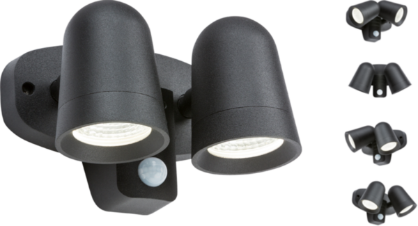 Knightsbridge FLTPB Knightsbridge 230V IP65 18W LED Black Twin Spot Floodlight with PIR 1