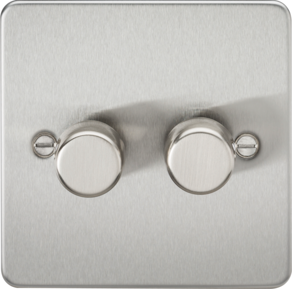 Knightsbridge FP2182BC Knightsbridge Flat Plate 2G 2 Way 10-200W (5-150W LED) Trailing Edge Dimmer - Brushed Chrome