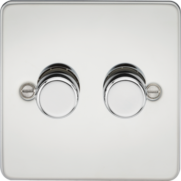 Knightsbridge FP2182PC Knightsbridge Flat Plate 2G 2 way 10-200W (5-150W LED) Trailing Edge Dimmer - Polished Chrome