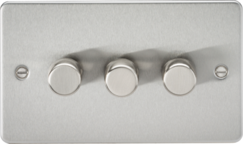 Knightsbridge FP2183BC Knightsbridge FP2183BC Flat Plate 3 Gang 2 Way 5-150W LED Dimmer - Brushed Chrome