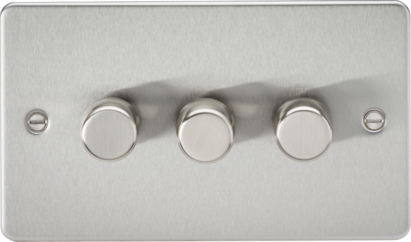 Knightsbridge FP2183BC Knightsbridge FP2183BC Flat Plate 3 Gang 2 Way 5-150W LED Dimmer - Brushed Chrome
