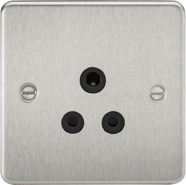Knightsbridge FP5ABC Knightsbridge Flat Plate 5A Unswitched Socket - Brushed Chrome with Black Insert