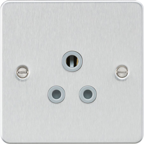 Knightsbridge FP5ABCG Knightsbridge Flat Plate 5A Unswitched Socket - Brushed Chrome with Grey Insert