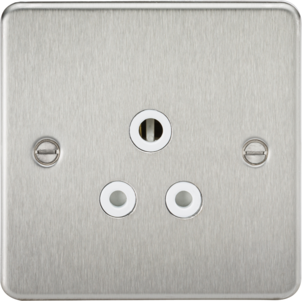Knightsbridge FP5ABCW Knightsbridge Flat Plate 5A Unswitched Socket - Brushed Chrome with White Insert