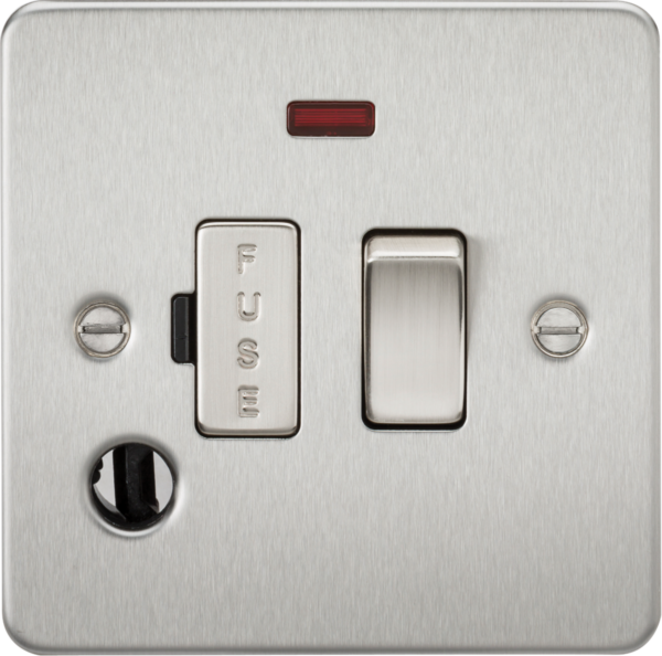 Knightsbridge FP6300FBC Knightsbridge Flat Plate 13A Switched Fused Spur Unit With Neon and Flex Outlet - Brushed Chrome