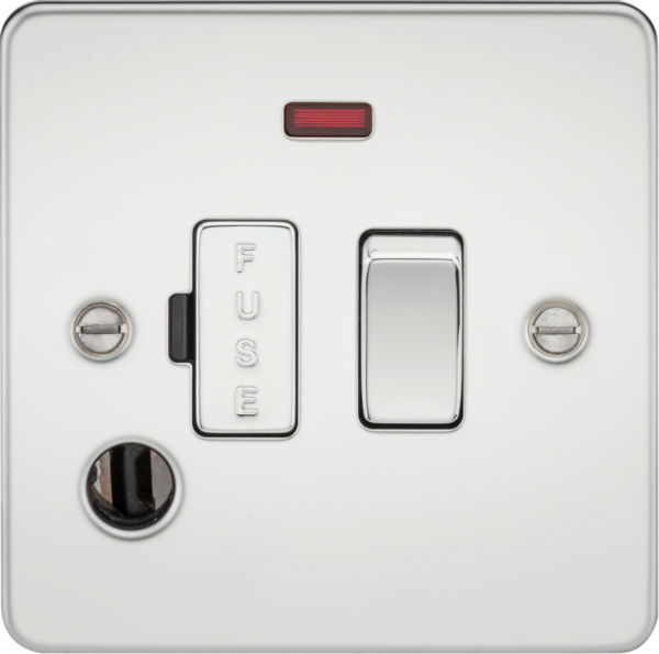Knightsbridge FP6300FPC Knightsbridge Flat Plate 13A Switched Fused Spur Unit with Neon and Flex Outlet - Polished Chrome