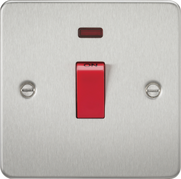 Knightsbridge FP8331NBC Knightsbridge Flat Plate 45A 1G DP Switch with Neon - Brushed Chrome