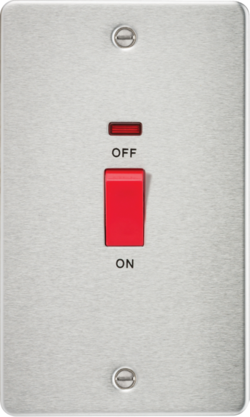 Knightsbridge FP8332NBC Knightsbridge Flat Plate 45A 2G DP Switch with Neon - Brushed Chrome