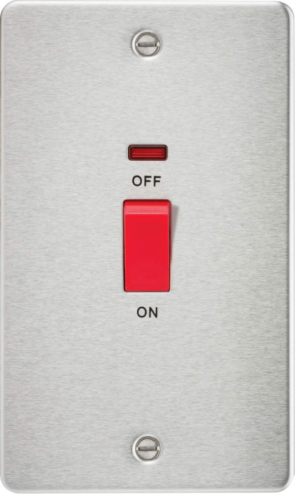 Knightsbridge FP8332NBC Knightsbridge Flat Plate 45A 2G DP Switch with Neon - Brushed Chrome