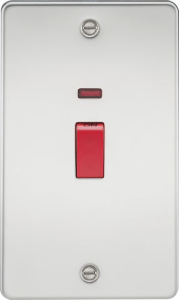 Knightsbridge FP8332NPC Knightsbridge Flat Plate 45A 2G DP Switch with Neon - Polished Chrome